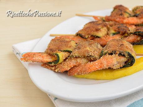 Spiedini di gamberi e zucchine
